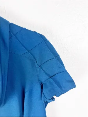 CACHE Blue Short Sleeves Cowl Neck Pintuck Pleats Dress Size 12 Office Career thumbnail 8