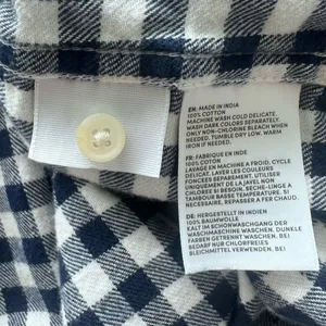 Lands’ End top size Medium blue white gingham checkered flannel thumbnail 6