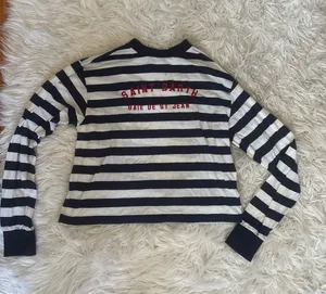 Brandy Melville Black/White Striped Crewneck Long Sleeve Embroidered Tee OS thumbnail 1