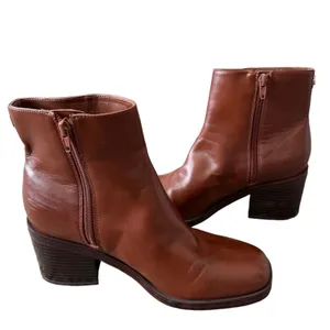 Nine West Cognac Brown Square Toe Block Heel Ankle Boots Womens 7.5M thumbnail 6