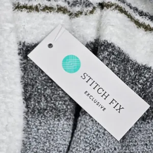 Pink Clover Stitch Fix Striped Eyelash Knit Open Front Cardigan Gray‎ Olive S thumbnail 4