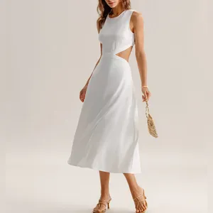 Rihoas White Cutout Sleeveless Midi Dress thumbnail 3