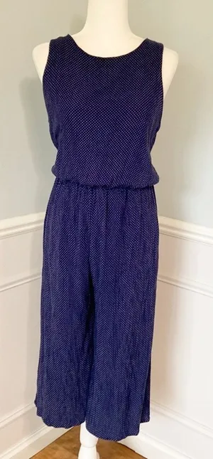 French Grey Jumpsuit Reagan Woven Polka Dot Cropped Sleeveless Size Large thumbnail 1