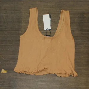 NWT Dkny Jeans Women's Cropped Ruffled-Hem Tank Top E22HAB35 XXS Doe Brown thumbnail 3