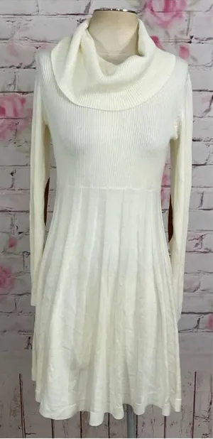 Calvin Klein white cowl neck elbow pad sweater dress thumbnail 1