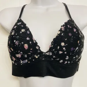 PINK Victoria's Secret Bralette Women Small Black Purple‎ Lace Floral Racerback thumbnail 2