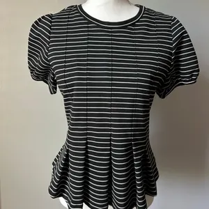 Maeve by Anthropologie Striped Peplum Blouse Top Fitted Size Small thumbnail 4