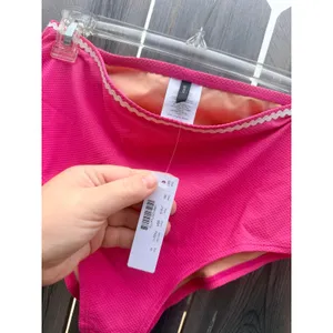 J.Crew NEW Pink Textured High Waisted Bikini Bottoms with Rickrack Trim Sz M thumbnail 5