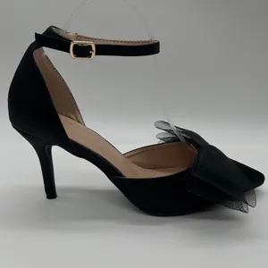 NEW Allegra K Heels Womens 9 Black‎ Pointed Toe Ankle Strap Pumps Bow Stiletto thumbnail 4