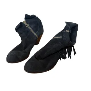 Sam Edelman Louie Black Suede Fringe Ankle Boots 6.5M Western Booties thumbnail 2