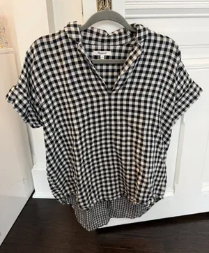 Madewell Gingham Short-Sleeve Top | Black & White | Size S thumbnail 1