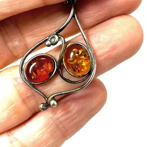 Sterling silver Baltic amber pendant Silver thumbnail 7