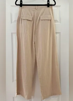 NWT Commense Pleated Front Wide Leg Trouser Pants Tan Sz Small thumbnail 4