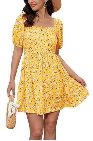 Mud Pie NEW Floral Yellow Mini Sundress Dress M thumbnail 1