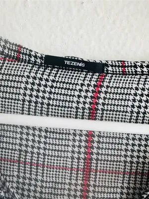 Gray Plaid Long-Sleeve Drawstring Waist Dress thumbnail 5