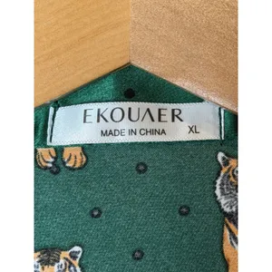 Ekouaer Satin Pajama Set Women XL Green Tiger Print Shorts Set Loungewear thumbnail 12