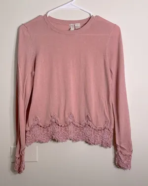 Divided light rose lace pink women's long sleeved blouse shirt‎ warm lightweight thumbnail 1