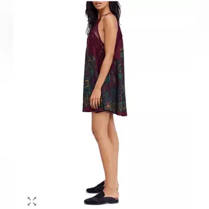 Free People Shea Printed Mini Burgundy‎ and Green Halter Dress size S thumbnail 3