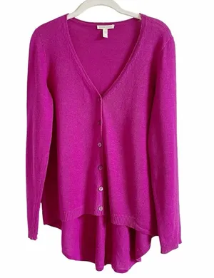 Eileen Fisher 100% Organic Linen High Low Cardigan Fuchsia Size Small Luxury thumbnail 1