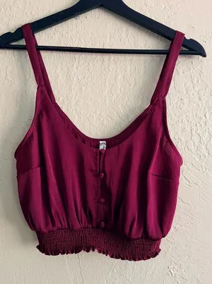 Free People Button-Front Smocked Hem Crop Camisole in Berry thumbnail 1