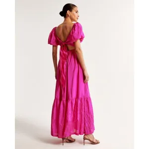 Abercrombie & Fitch Emerson Drama Bow-Back Pink Maxi Dress Tiered Size XS thumbnail 4