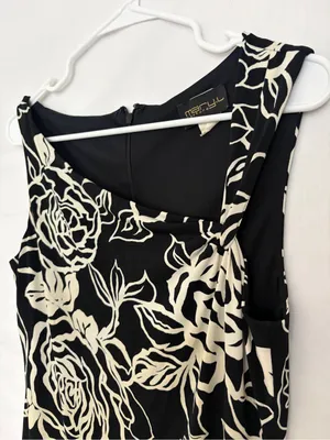 Mary L Couture Women Black Ivory Floral Asymmetric Hem Midi Dress Sz 10(A853) thumbnail 3