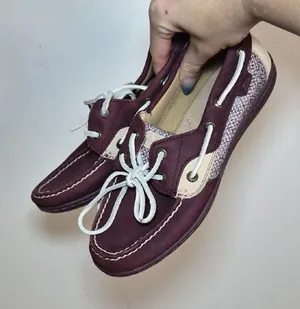 Sperry Burgundy Leather Boat Shoes with Cream Accent thumbnail 1