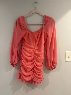 REVOLVE Coral Long Sleeve Ruched Mini Dress thumbnail 2