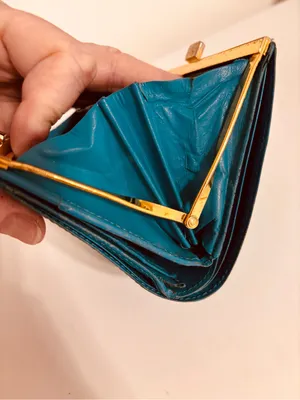 YSL Yves Saint Laurent Vintage Turquoise Blue Womens Wallet kiss-lock YSL logo thumbnail 5