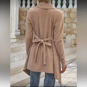 SheIn Suede Waterfall Collar Belted Coat thumbnail 2