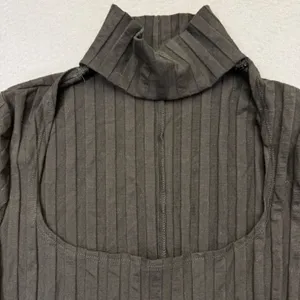 Reformation Black Ribbed Cutout Mock Neck Maxi Dress Size Medium M Long Slv‎ thumbnail 2