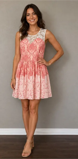 NWT Filly Flair White Lace Top with Pink Patterned Accent thumbnail 1