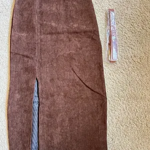 Corduroy Midi Skirt Women Small Brown New High Waist Front‎ Slit with Belt xxs thumbnail 6