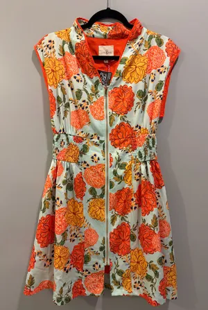 Umgee Floral V-Neck Zipper Detail Collared Dress Blue Orange Multi thumbnail 2