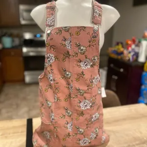 Floral denim overall dress thumbnail 2