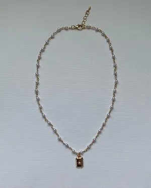 Gold Pearl Chain Pendant Necklace thumbnail 2