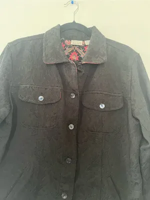 Chicos Black Textured Blazer Jacket Medium Festival Artsy Boho Embroidered thumbnail 3