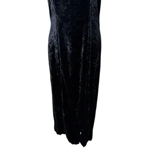 All That Jazz Vintage 90s Black‎ Crushed Velvet Halter Maxi Dress Side Slit Med thumbnail 3