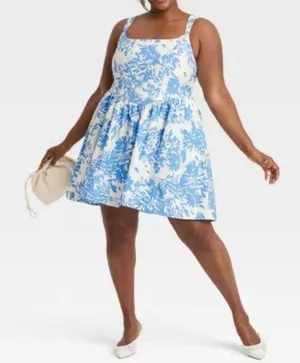 Beautiful Summer Blue White Floral Women's Corset Mini Dress - A New Day 3X thumbnail 1