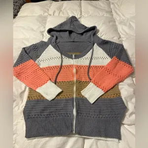 Striped Knit Zip-Up Hoodie - NWOT - Size M thumbnail 4