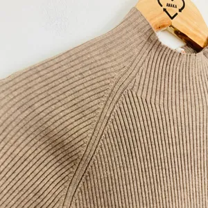 NWT Quince EcoKnit Ribbed Mick Neck Midi sweater dress in warm taupe colorway S thumbnail 4