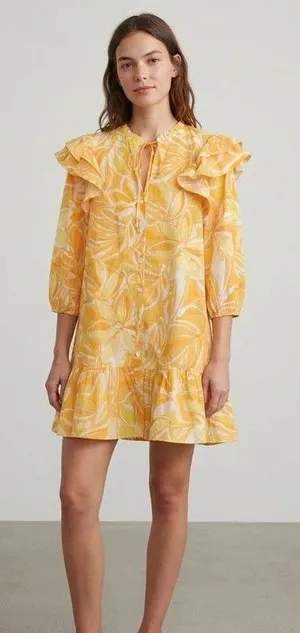Sugarlips Floral Ruffle Mini Dress Yellow Size M Cotton thumbnail 1