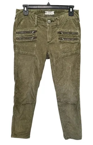 Free People Corduroy Motto Zippers Olive Green Ankle Pants Jeans size 4 thumbnail 1