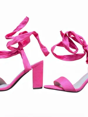 Trary Pink Suede Lace-Up Ankle Strap Chunky Block Heel Sandals Size 9 NIB thumbnail 3