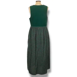 Vintage‎ 80s Susan Bristol Forrest Green Plaid Corduroy Jumper Dress Embroidery thumbnail 2