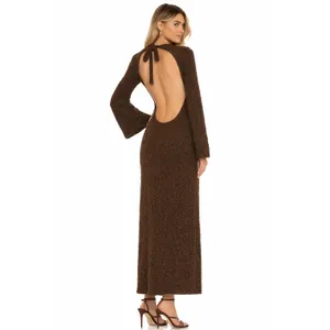 Honor The Gift Brown Fuzzy Knit Open Back Maxi Dress Medium NWT‎ thumbnail 2