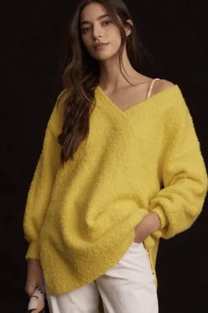 Anthropologie Pilcro Teddy Sweater V-Neck Relaxed Tunic Style Yellow Size Small thumbnail 1