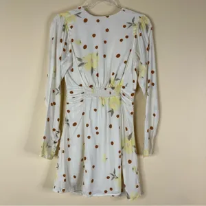 Free People Cream Date Night Mini Dress Dotted Ruched Button Front Womens XS thumbnail 6