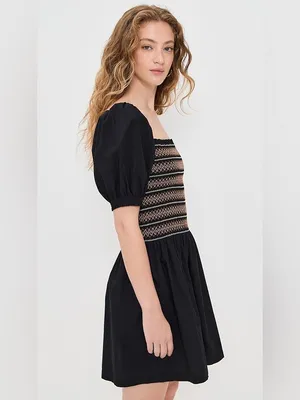 NWT Madewell Smocked Puff Sleeve Mini Dress black XXS Cottagecore thumbnail 8