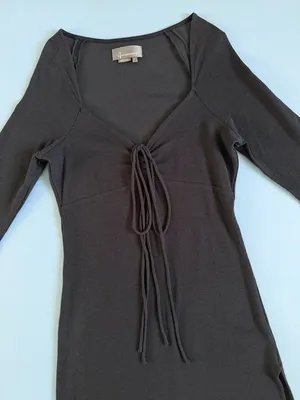 Anthropologie Tie-Front Charcoal‎ Gray Side Slit Long Sleeve Midi Dress thumbnail 5